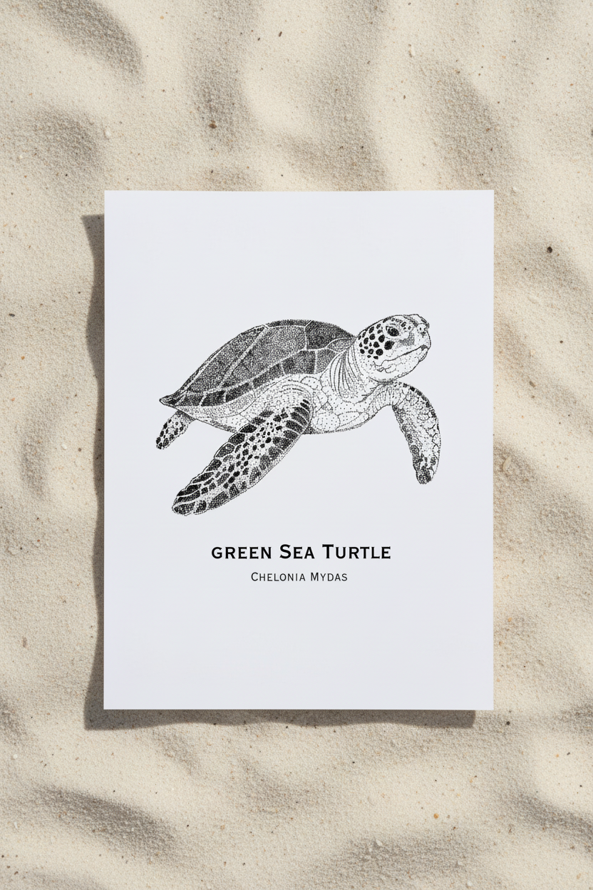 Green Sea Turtle print on sand