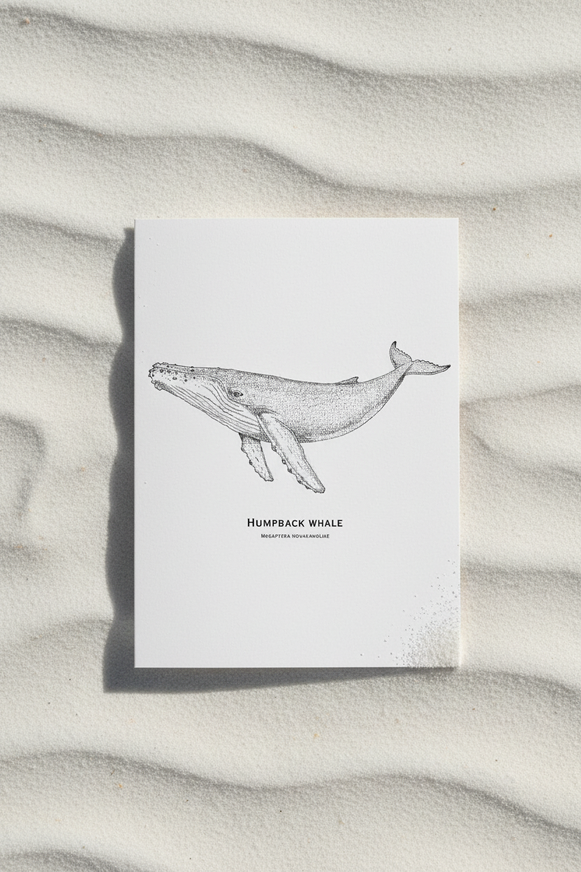 Humpback Whale sand flat lay - portrait card
